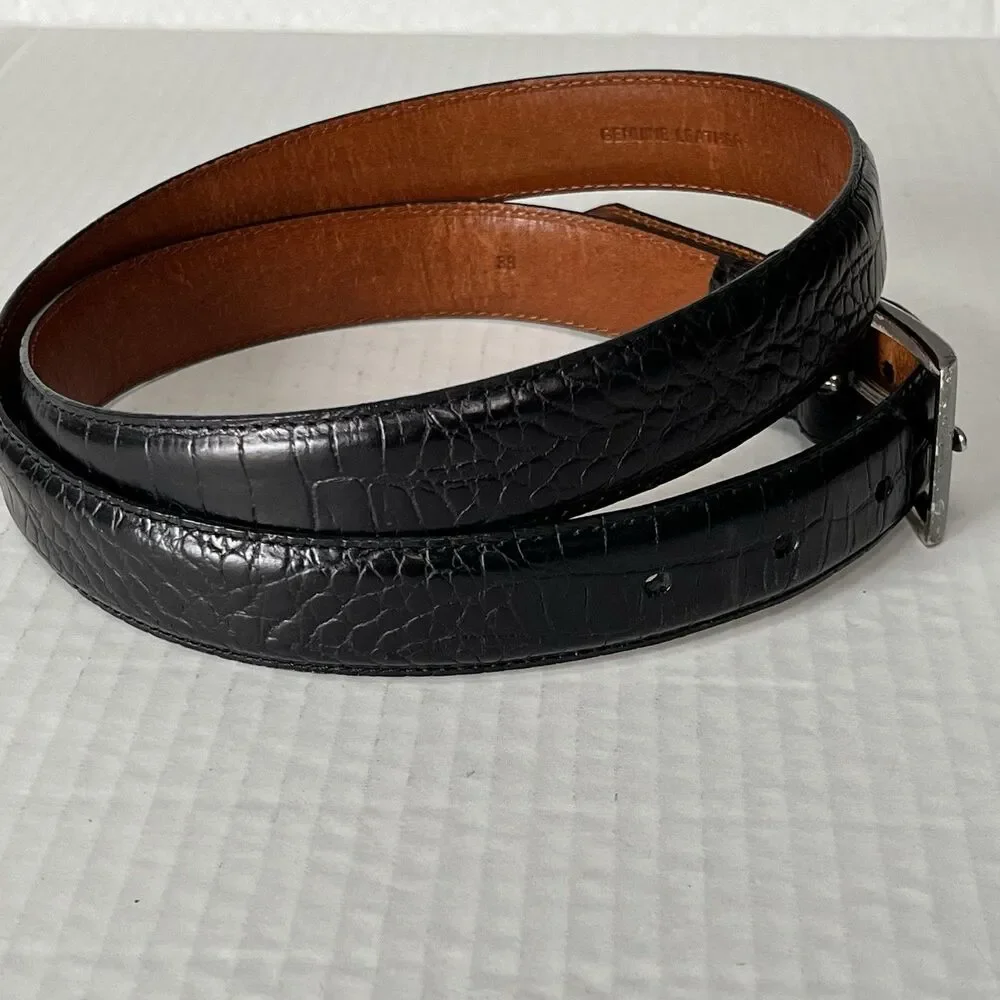 P0L0 RALPH LAUREN FAUX EMBOSSED CROC ALLIGATOR BELT GENUINE LEATHER BLACK 38